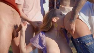 ZZ Series: Wet Musa Phoenix and Damon Dice handjob outdoors