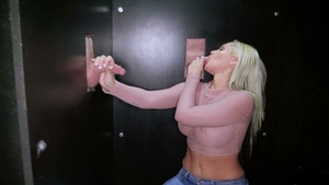 Gloryhole Secrets: Blonde Bombshell Swallows Cum